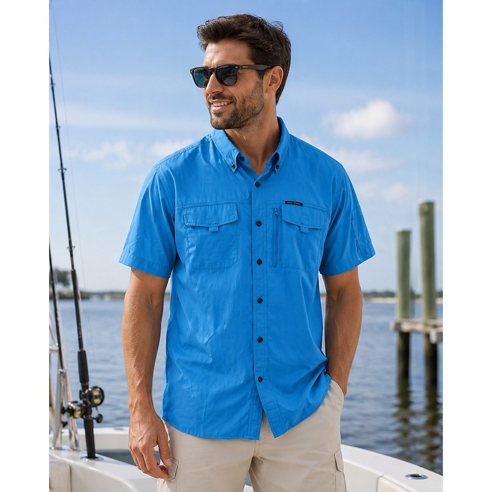 Field‎ & Stream Fishing River Camp Shirt Mens Large Baby Blue Pockets